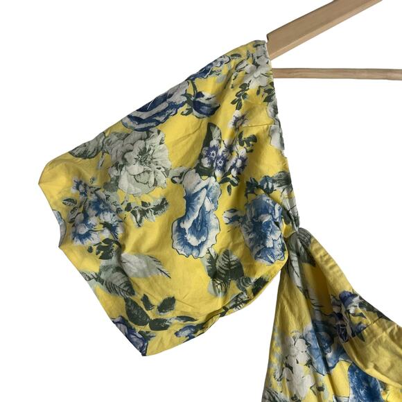 J.O.A. Yellow Floral Balloon Sleeve Off The Shoulder Mini Dress XS - Picture 7 of 14